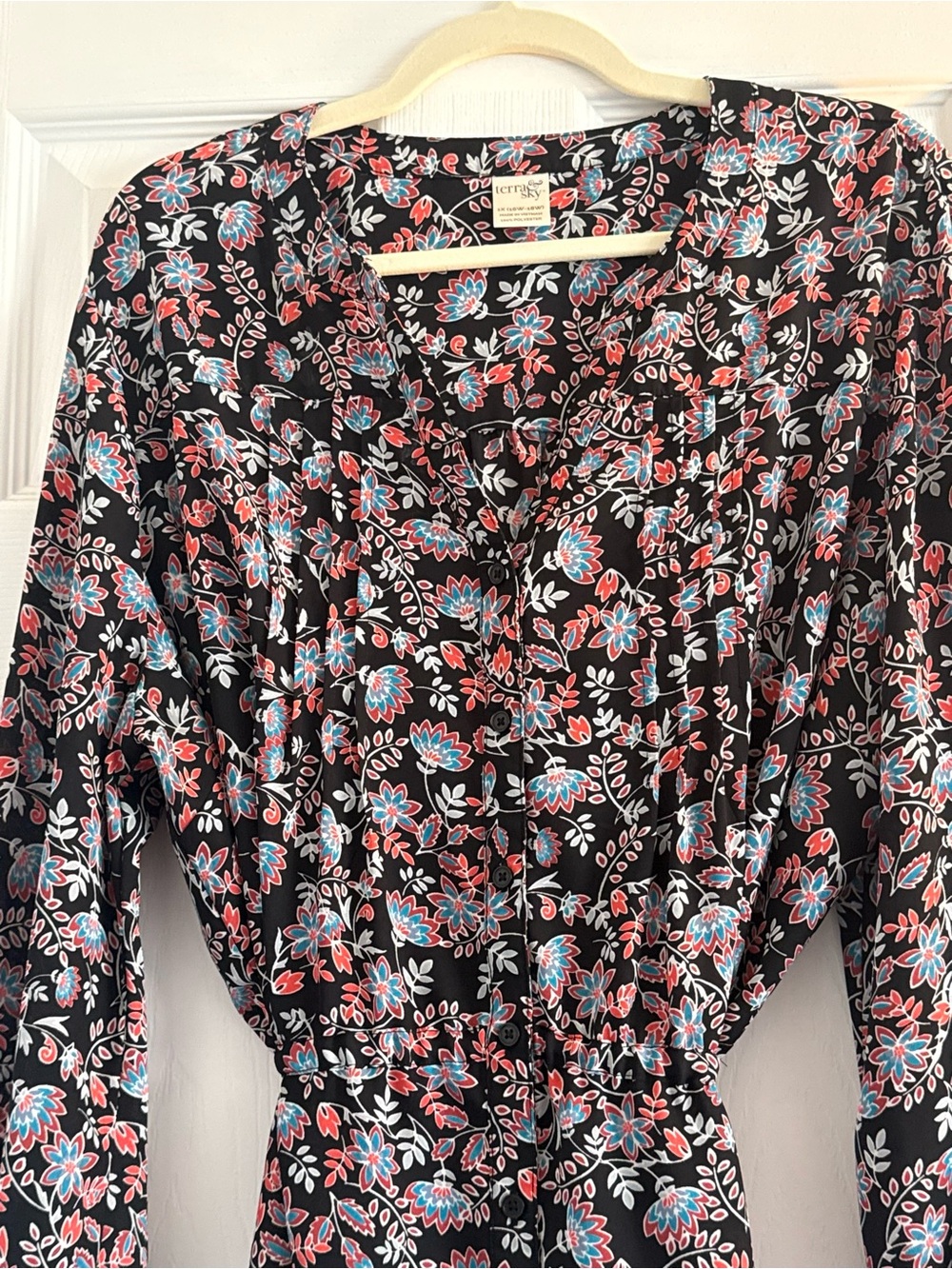 🌻 Terra & Sky Black Floral V-Neck Blouse Tunic 1X - Picture 4 of 6